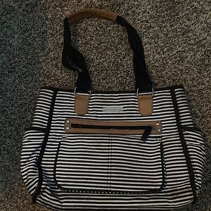 Banana, fish studio, striped black and white diaper bag will be washed before